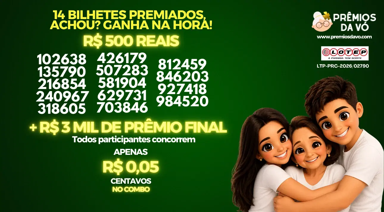 14 BILHETES PREMIADOS DE R$ 500 REAIS + R$ 3 MIL DE PRÊMIO FINAL 😱 POR R$ 0,05