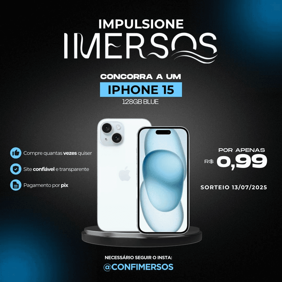 Impulsione o Imersos - Concorra a um Iphone 15 128gb Blue