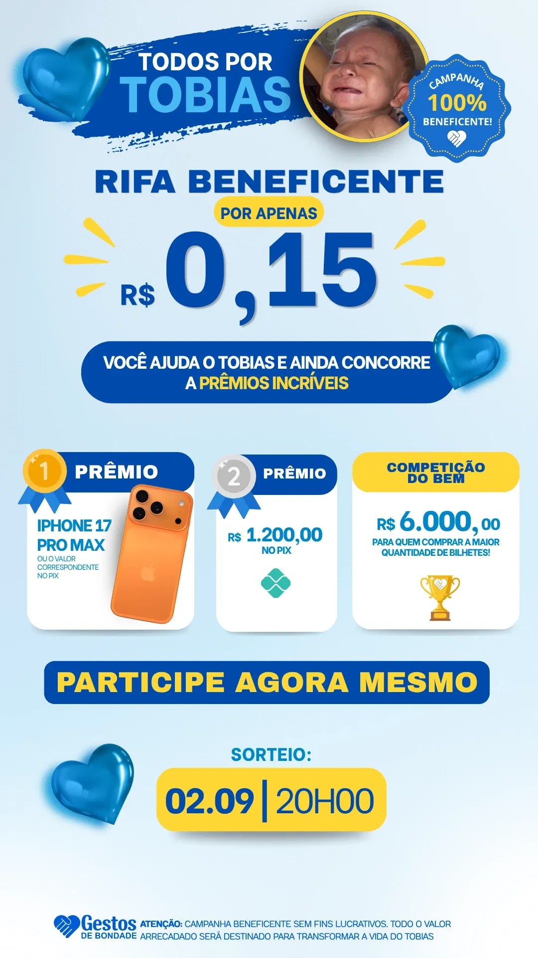 Ajude a Transformar a Vida do Tobias – CAMPANHA BENEFICENTE SEM FINS LUCRATIVOS