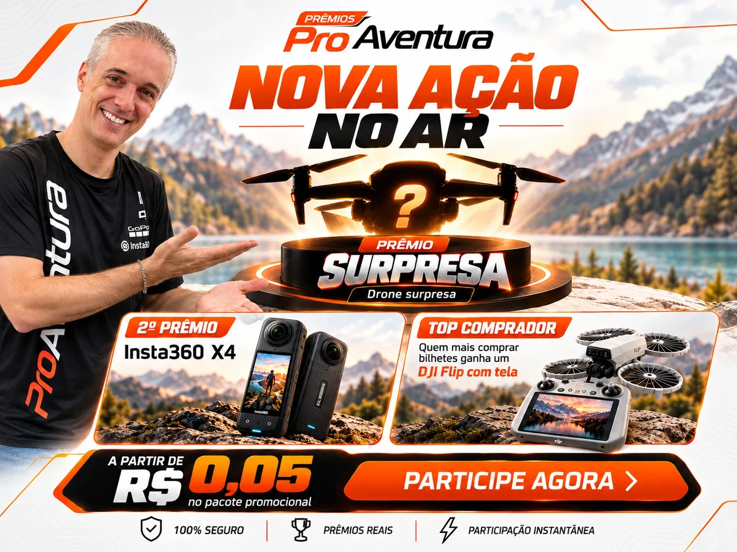 Drone Surpresa + Insta360 X4 Bundle + Flip c/ Tela