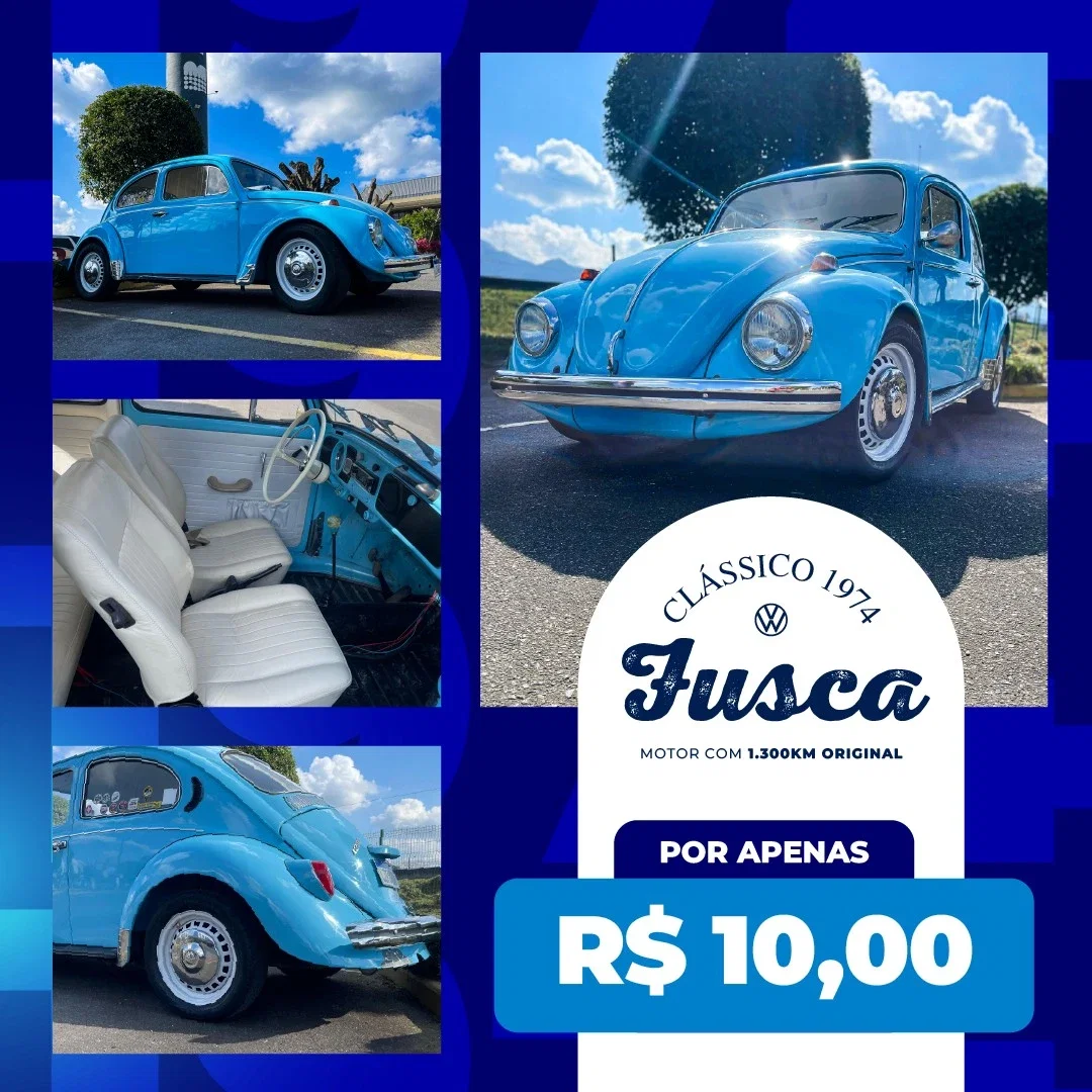 Fusca  74 Azul Caiçara, Números Limitados - Cota Premiada Ativa - Roleta Liberada Click Agora