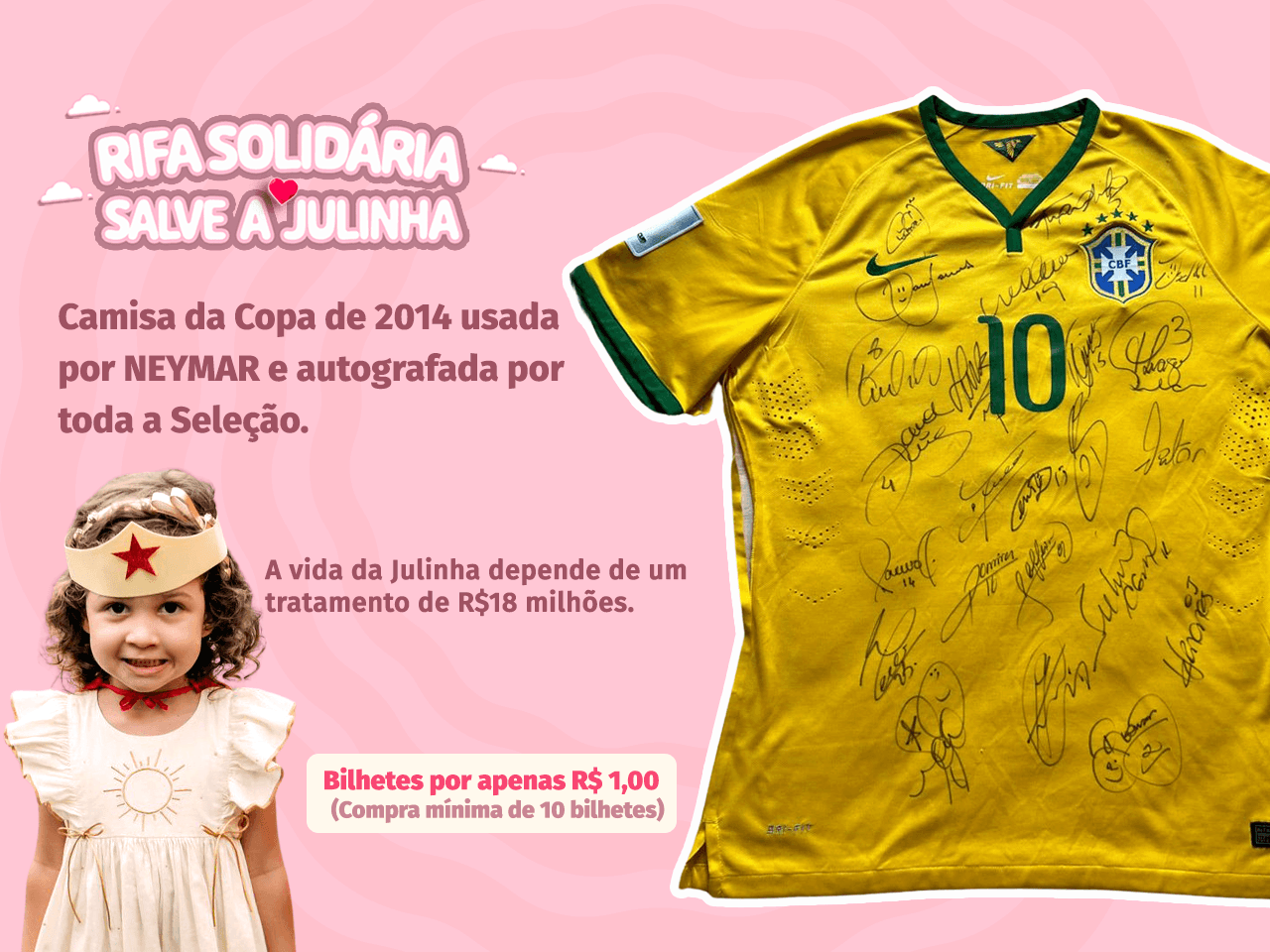 Camisa da Copa de 2014 usada por NEYMAR e autografada por toda a Seleção