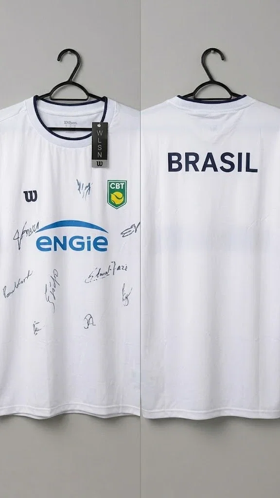 Uniformes das seleções de tenis do Brasil autografados - Joao Fonseca - Campanha Irmãos Pedro e tiago - Acre